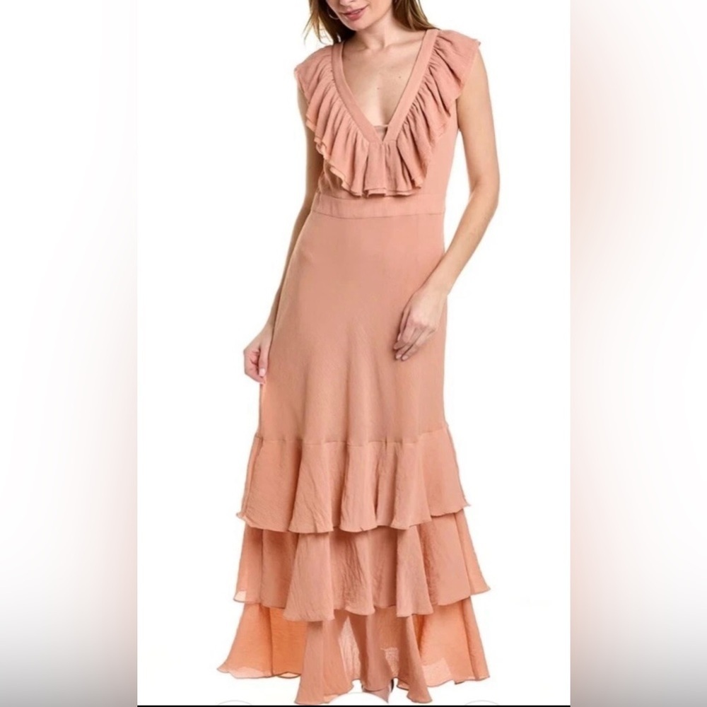 Ted Baker Ashleih Dusty Pink Maxi Dress With a ruffled V-Neck